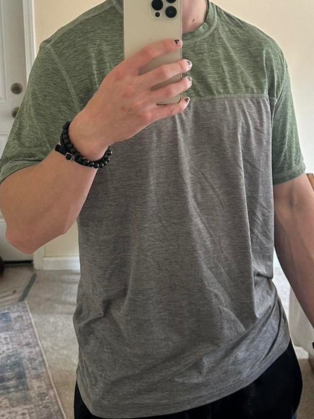 G.H. Bass Men's Green and Grey Athletic T-shirt